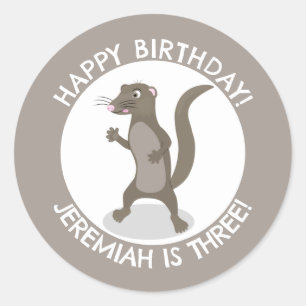 Cute mongoose personalised cartoon birthday classic round sticker
