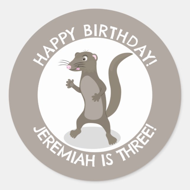 Cute mongoose personalised cartoon birthday classic round sticker (Front)