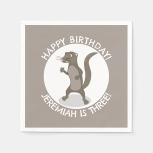Cute mongoose personalised cartoon birthday napkin