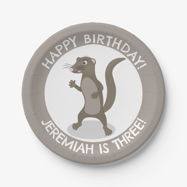 Cute mongoose personalised cartoon birthday paper plate (Front)