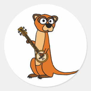 Cute Mongoose Playing Banjo Cartoon Classic Round Sticker