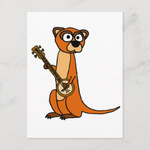 Cute Mongoose Playing Banjo Cartoon Postcard