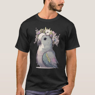 Cute Monk Parakeet Quaker Parrot Bird Flower Crown T-Shirt