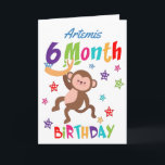 Cute Monkey 6 Month Birthday Card<br><div class="desc">A special 6 month birthday card! This bright fun half year birthday card features a cute monkey, some pretty stars and colourful text. A cute design for someone who will be half a year old! Add the 6 month old child's name to the front of the card to customise it...</div>