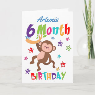 Cute Monkey 6 Month Birthday Card
