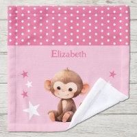 Cute monkey add name polka dots stars pink