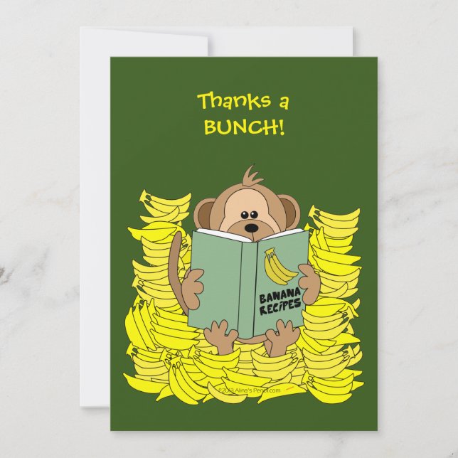 Cute Monkey and Banana Cookbook Thank You Card (Front)