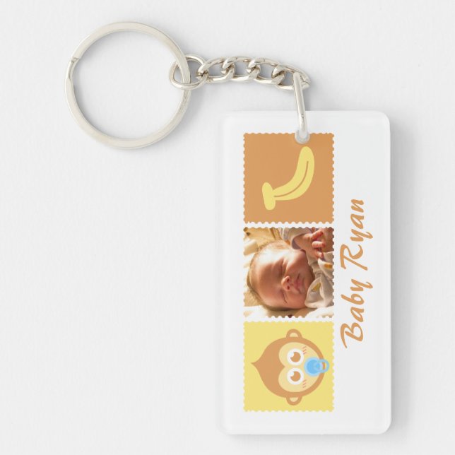 Cute Monkey and Banana for Newborns Key Ring (Front)