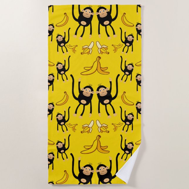 Cute Monkey And Banana Print Beach Towel (Front)