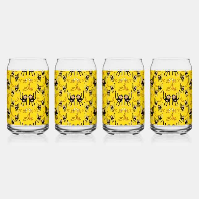 Cute Monkey And Banana Print Can Glass (Front)