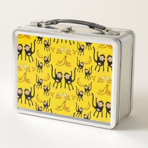 Cute Monkey And Banana Print Metal Lunch Box