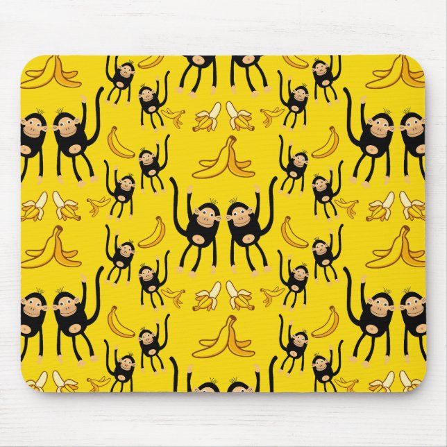 Cute Monkey And Banana Print Mouse Mat (Front)