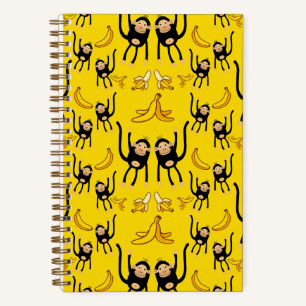 Cute Monkey And Banana Print Notebook