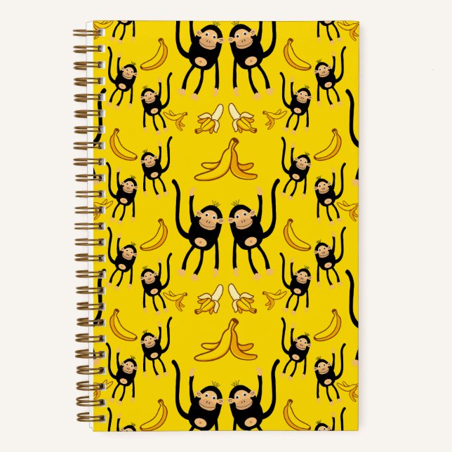 Cute Monkey And Banana Print Notebook (Front)