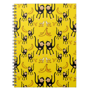 Cute Monkey And Banana Print Notebook