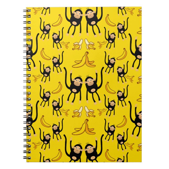 Cute Monkey And Banana Print Notebook (Front)