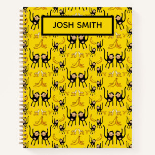 Cute Monkey And Banana Print Notebook