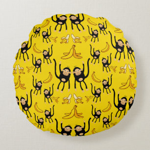 Cute Monkey And Banana Print Round Cushion