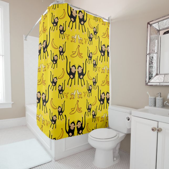 Cute Monkey And Banana Print Shower Curtain (In Situ)