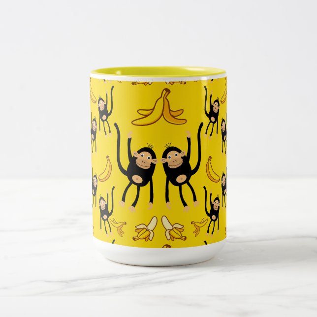 Cute Monkey And Banana Print Two-Tone Coffee Mug (Center)