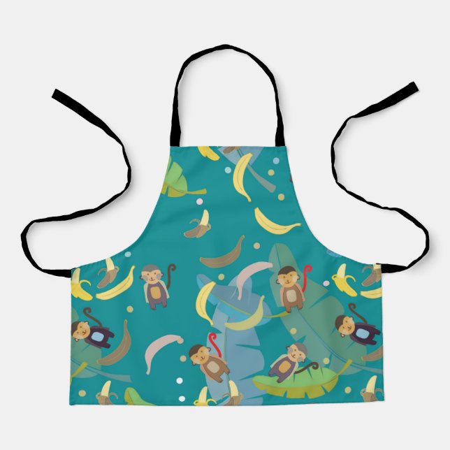 Cute Monkey and Bananas in Tree Pattern Apron (Front)
