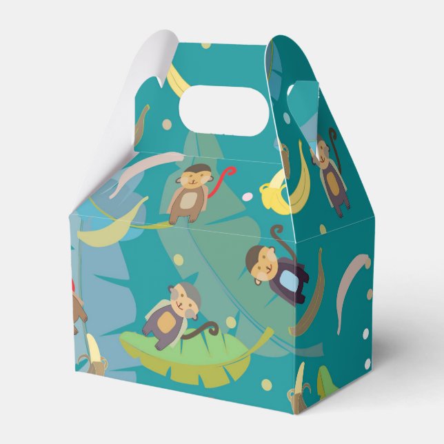Cute Monkey and Bananas in Tree Pattern Birthday Favour Box (Front Side)