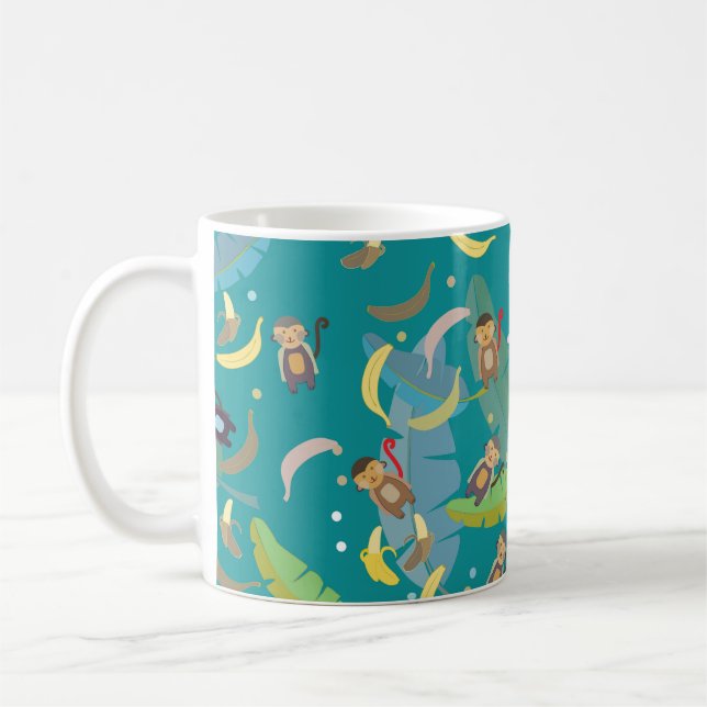Cute Monkey and Bananas in Tree Pattern Coffee Mug (Left)