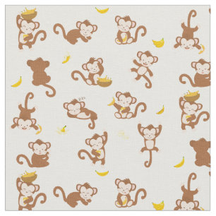 Cute Monkey and Bananas Pattern Fabric