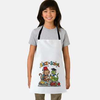 Cute Monkey and Snake Back to School Cartoon Apron