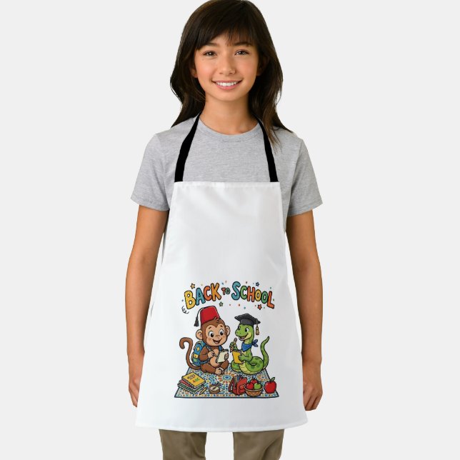 Cute Monkey and Snake Back to School Cartoon Apron (Insitu)
