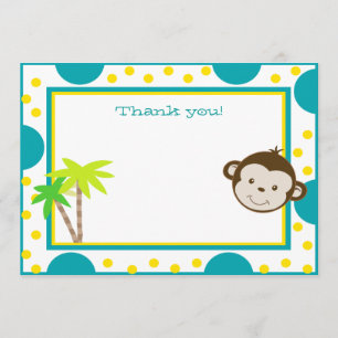 Cute Monkey Aqua Yellow Dot Birthday Thank you Card