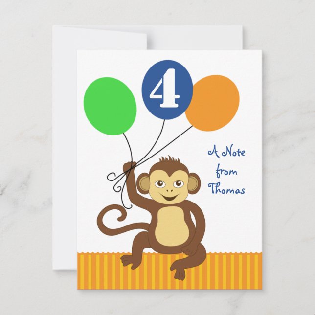Cute Monkey Balloon Note Card (Front)