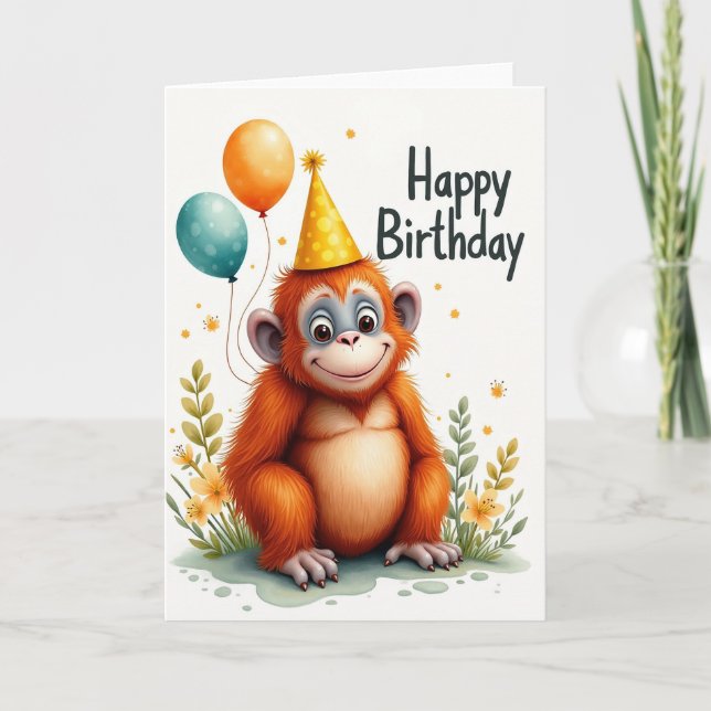 Cute Monkey Balloons Card (Front)
