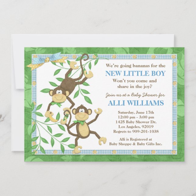 Cute Monkey Banana Baby Shower Invitation (Front)