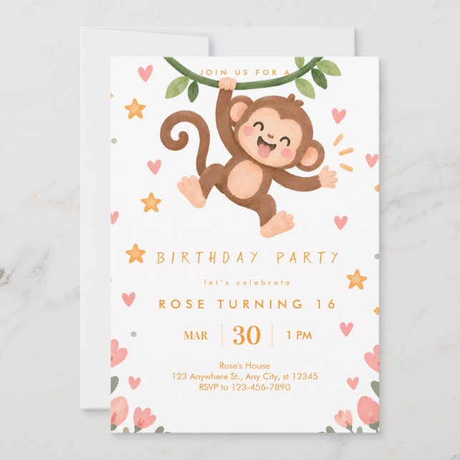 Cute Monkey Birthday Invitation (Front)