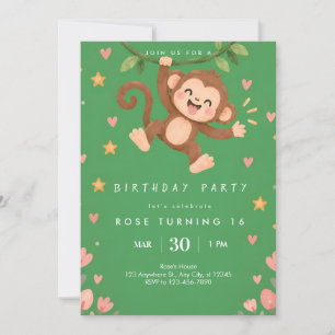 Cute Monkey Birthday Invitation
