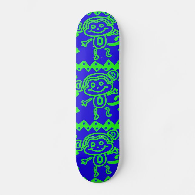 Cute Monkey Blue Lime Green Animal Pattern Skateboard (Front)