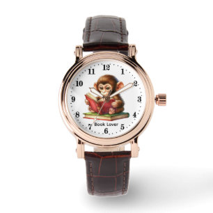 Cute monkey book lovers customizable watch
