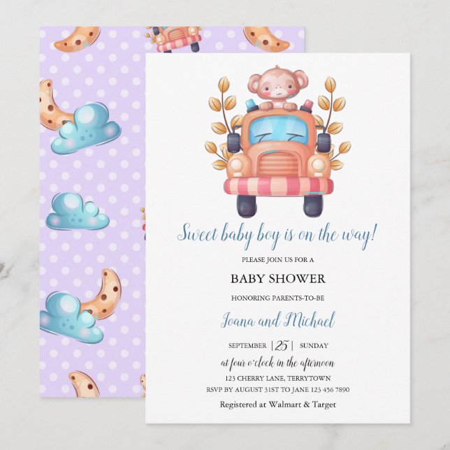 Cute Monkey Boy Baby  Invitation (Front/Back)