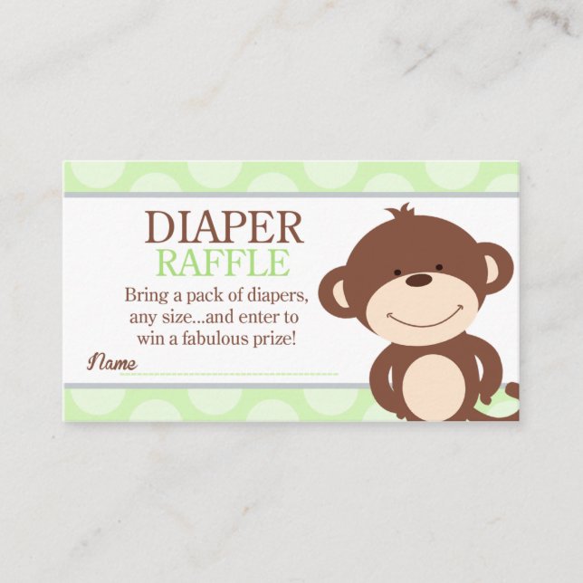 Cute Monkey Boy Baby Shower Diaper Raffle Enclosure Card (Front)