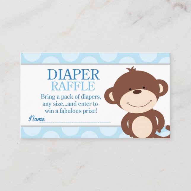 Cute Monkey Boy Baby Shower Diaper Raffle Enclosure Card (Front)
