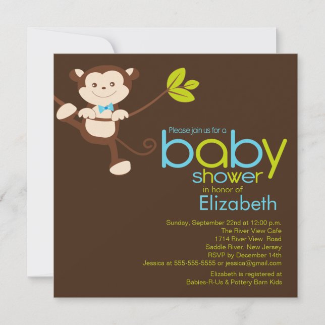 Cute Monkey Boy Baby Shower Invitation (Front)