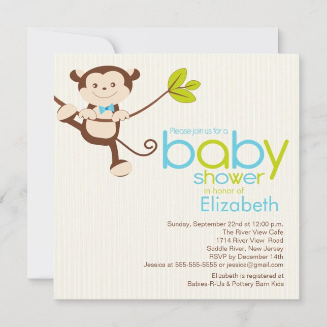 Cute Monkey Boy Baby Shower Invitation (Front)
