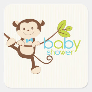 Cute Monkey Boy Baby Shower Sticker