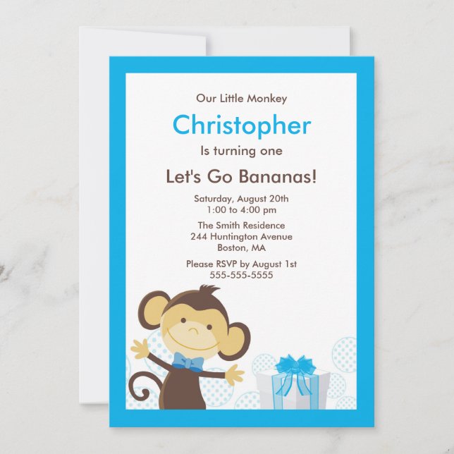 Cute Monkey Boy Birthday Invitation (Front)