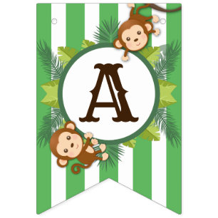 Cute Monkey Boy Jungle Safari Name Banner