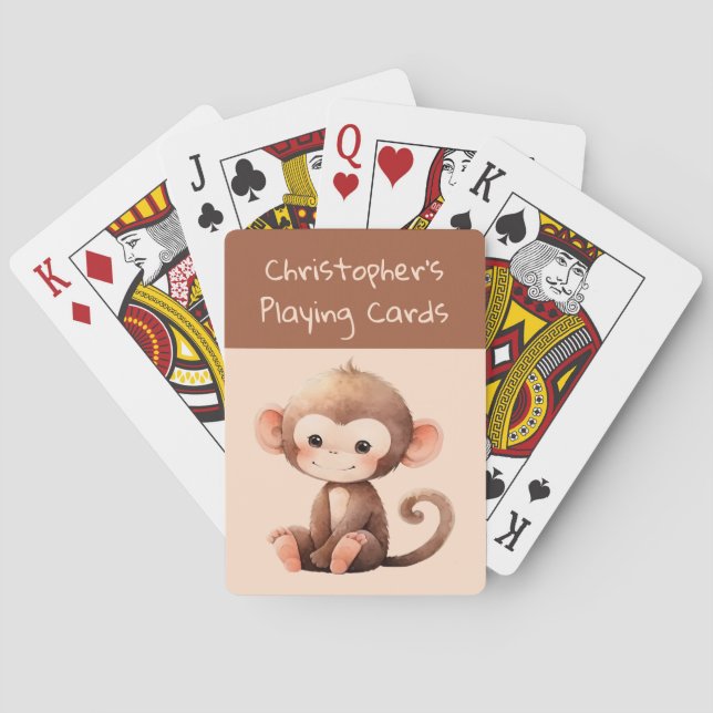 Cute monkey brown peach kids playing cards (Back)