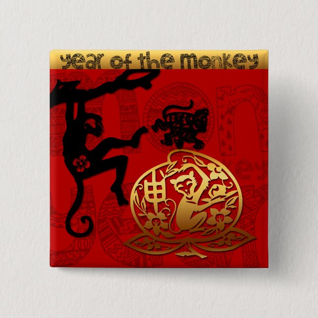 Cute Monkey Chinese Year Zodiac Birthday Button (Front)