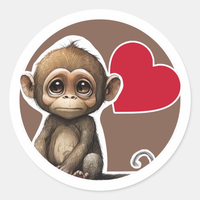 Cute Monkey Classic Round Sticker (Front)