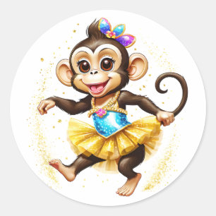 Cute monkey classic round sticker